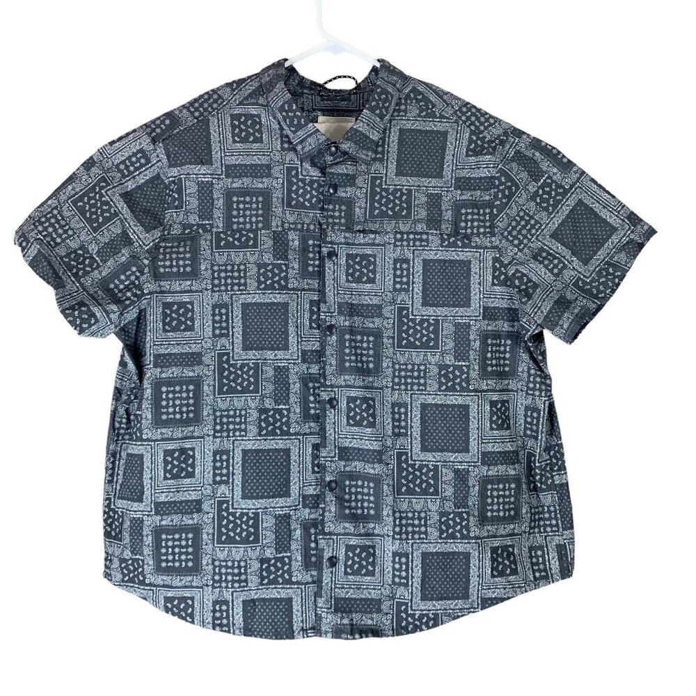 Ecothreads Shirt Size XXL Gray Paisley Print Snap Button Up Short Sleeved Mens